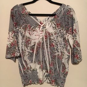 American Rag Floral Cinch Waist Top SZ L